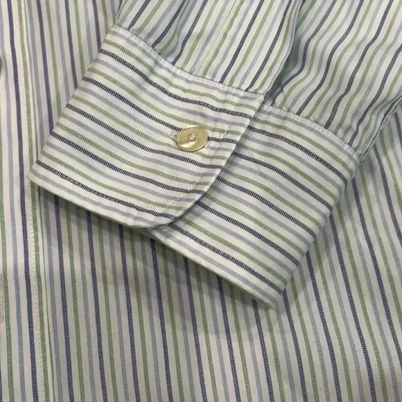 [15.5]Brooks Brothers Slim Fit All Cotton Blue/ Green  Pinstripes Dress Shirt - Picture 5 of 9